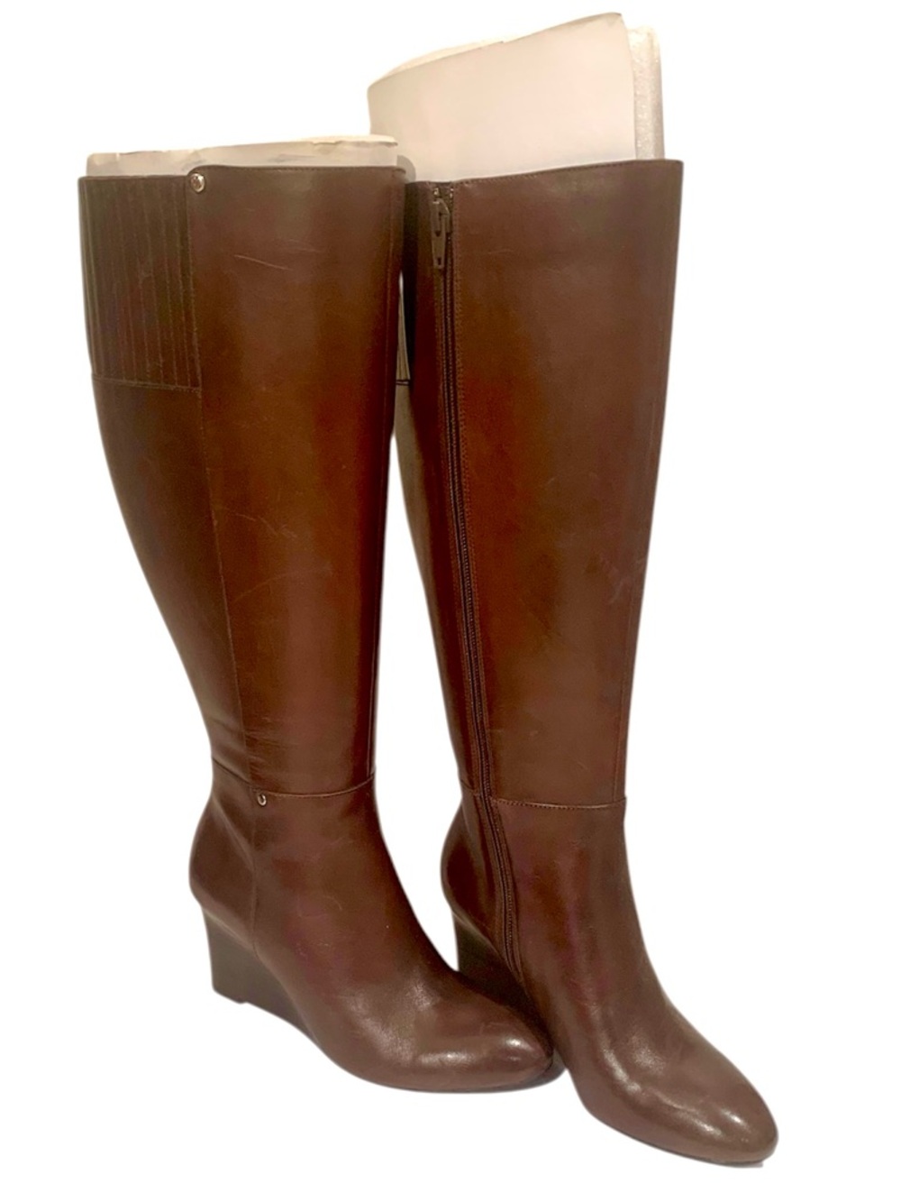 Lauren Ralph Lauren Brown Calfskin Leather Wedge Knee-High Boot - Picture 2 of 5